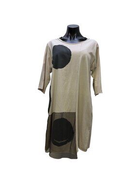 Luukaa Cream & Black Polka Dot Shirt Dress 3/4 Sleeves Size 8